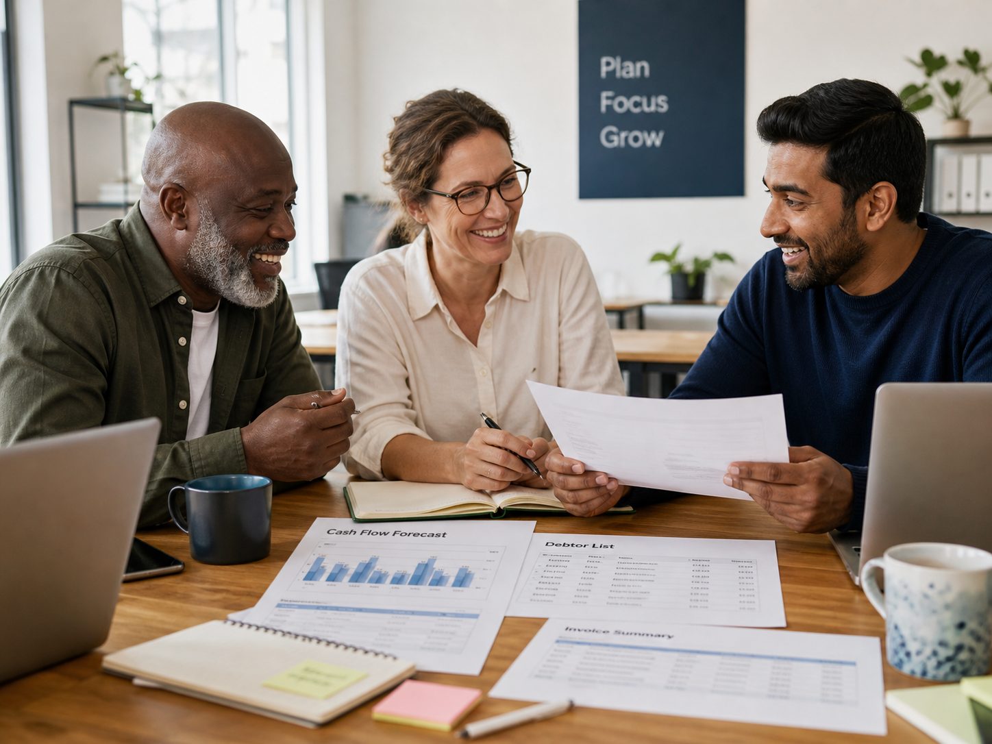 Business owner reviewing cash flow on a laptop